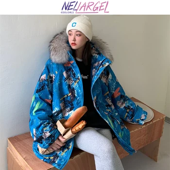 NELLARGEL Moterų Harajuku Streetwear Žiemos Striukė 2022 metų Moteris Y2k Japonijos Derliaus Puffer Jacket Mergina korėjos Mados Burbulas Kailis