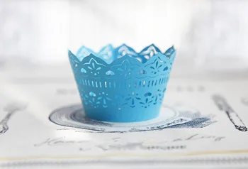Nemokamas pristatymas pearl popieriaus taurės tortas wrapper mėlynos spalvos nėrinių apdaila popierinių keksiukų įpakavimo apdaila, gimtadienis, vestuvės tiekimo