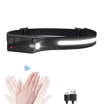 Nešiojamų LED Indukcijos Žibintai COB Priekiniams USB Įkrovimo su įmontuota Baterija Mini Žibintuvėlis Žibinto priekinis žibintas Flashligh