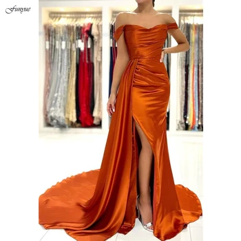 Oranžinė Trimitas Satino Elegantiškas Vakare Gown 2022 Naujas Funyue Ilgos Suknelės, Šaliai, Brangioji, nuo Peties Promenadzie Suknelė su Split