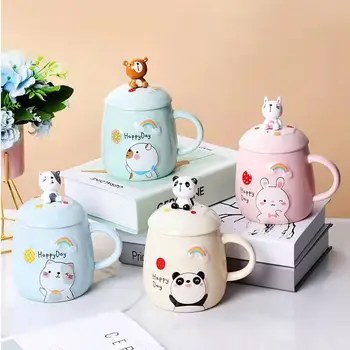 Panda Katytė Šaukštai Kavos Puodeliai su Dangteliais Vandens Butelis Moteris Studentų korėjos Versija Mielas Puodeliai Pusryčiai Drinkware Porceliano