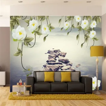 Pavasario Lotus akmens tiltas kambarį, TV foną, sienos profesinės gamybos tapetai, freskos pasirinktinius nuotraukų siena