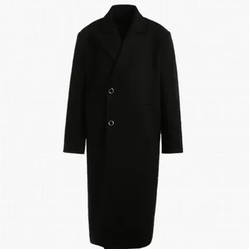 Prancūzų stiliaus žiemos juoda, x-ilgas, laisvas vilnonis paltas moterims, vata, mišiniai, outwear