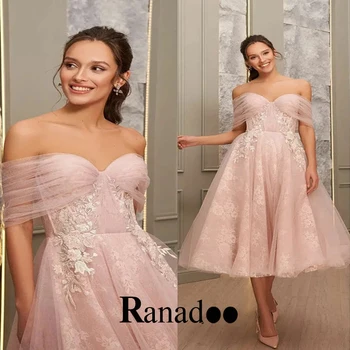 Princesė Rausva Nėrinių Gėlių Gown Arbatos Vakaro Suknelės Ilgis Nuo Peties Appliques Suknelės Moterims 2022 Užsakymą