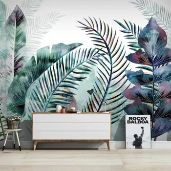 Rankomis Dažyti Akvarele Tropinių Augalų Lapų Fone Sienos Freskos Tapetai Gyvenimo Kambario Sienos 3D