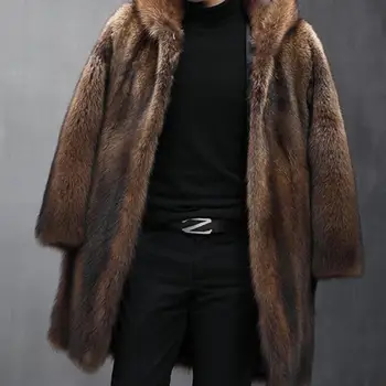 Rudens-Žiemos Vyrų Nauja Asmenybė, Didelis Dydis Mados Visas rungtynes, Atsitiktinis Atvartas Gobtuvu Palaidų Dirbtinė Fox Fur Coat S-6XL
