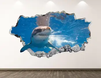 Ryklys Sienos Lipdukas - Vandenyno Gyvūnų 3D Sutriuškino Sienos Menas, Lipdukas Vaikams Dekoras Vinilo Namų Plakatas Užsakymą Dovana KD26