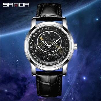 SANDA 2022 Naujas Vyrai Automatinis Mechaninis laikrodis Žvaigždžių Sukasi Ratukas Mėnulio Fazės Žiūrėti Luxury Self Likvidavimo Mechaninius Laikrodžius