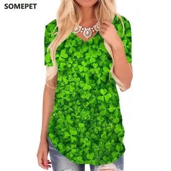 SOMEPET Lapai Marškinėliai Moterims Žalia V-kaklo Marškinėlius Augalai Shirt Spausdinti Kietas Juokinga T marškinėliai Moteriški Drabužiai Mados Laisvi Naujas