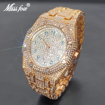 Stilingas Rose Aukso Laikrodis Vyrams Prabangus Diamond Lediniame Iš Bling Hip-Hop Laikrodis Viršų Markės Plieno, Atsparus Vandeniui Royal Laikrodis Karšto Pardavimo