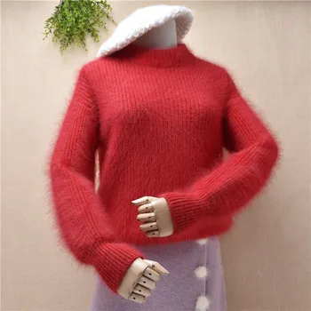 Storas šiltas žiemą puloveriai atsitiktinis moterų ponios golfo ilgomis rankovėmis kietųjų audinių kašmyras megzti raudoną megztinį traukti moteris