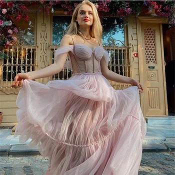 Sumnus Rožinės Spalvos Trumpas Prom Dress 2022 Dot Tiulio Nuo Peties Brangioji Elegantiškas Vestidos De Gala Rūbeliai De Soirée Šalis Išaugo
