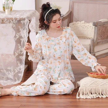 Susiėmę O-Kaklo Megztinis Pižamos Moterims, Rudenį, Rudenį Modalinis Pijamas Mujer Gėlių Spausdinti Sleepwear Pižama Moterims Feminino Pyjama