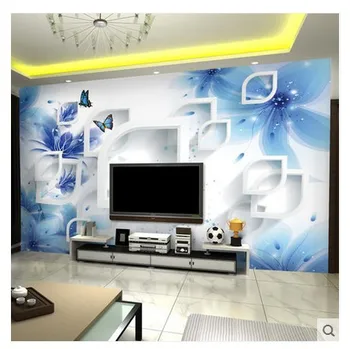 Televizijos fono sienos popieriaus Europos 3D stereo blue Lily freskomis vaizdo siena nestandartinių dydžių