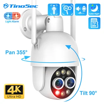 TinoSec 8MP Dvigubo Objektyvo WiFi PTZ Kamera 8X Zoom Belaidė Kamera, Dviejų krypčių Garso Humanoidų Auto Stebėjimo Spalvotas Naktinis Matymas Onvif