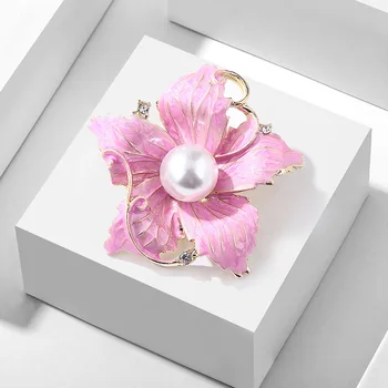 TULX Mados Gėlių Rožinės spalvos Emalio Pin Sagė Elegantiškas Pearl Gėlių Sages Moterims Vestuves Drabužių Priedai