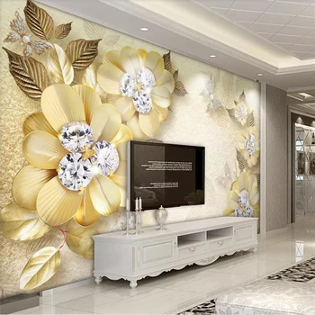 Užsakymą tapetai, 3d Foto freskomis papuošalai Europos prabangos golden diamond gėlių šilko, papuošalais fono sienos popieriaus freskos 3d обои