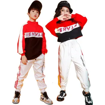 Vaikams Hip Hop Drabužių Raudona Palaidinukė Marškinėliai Viršuje Pasėlių Priežastinis Pants Mergaitė Berniukų Cheerleaders Džiazo Šokio Kostiumų Drabužių Komplektus