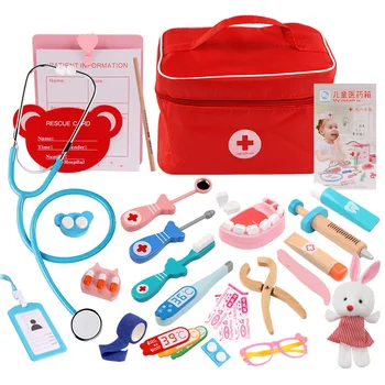 Vaikų Žaislai, Mediniai Kokybinio Modelio Audinys Krepšys Medicina (Raudona Dėžutė) Gydytojas, Slaugytoja, Medicinos Rinkinio, Stomatologas Nustatyti Žaislas Vaikams Žaisti Žaidimai