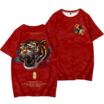 Vasarą Vyrai Derlius T Marškinėliai Red Tiger Spausdinti Harajuku T-Shirt 2021 Vyrų Marškinėliai Trumpomis Rankovėmis O-Kaklo Viršūnes
