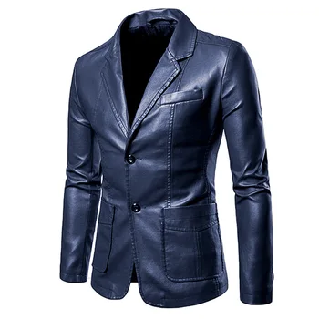 Vyrų mados PU odos kostiumas šiltas plauti odos odinė striukė kailis mygtuką vientisos spalvos odinė striukė 2021