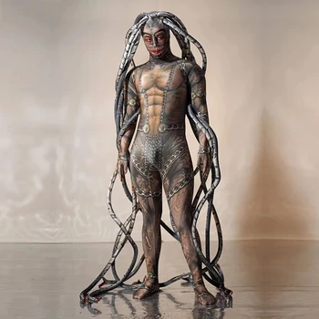 Vyrų, Moterų Halloween party renginys spausdinti svetimų gyvatė kostiumai Medusa Siamo bodysuit Etape parodyti podiumo modelis cosplay kostiumas šalis