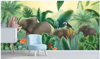 WDBH Pasirinktinius nuotraukų freskos 3d tapetai Planta atogrąžų coqueiro gyvūnų elefante paisagem 3d sienos freskos tapetai už kambarį