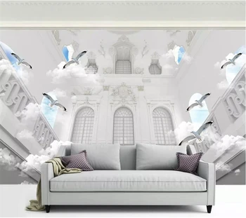 wellyu papel de parede para quarto Užsakymą tapetai 3D white Europos mėlynas dangus, balti debesys plaukioja paukščių paramos sienos tapety