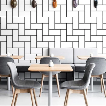 wellyu Šiaurės stiliaus tapetai ins balta plyta drabužių parduotuvės, juodos ir baltos spalvos pledas sienos popieriaus arbatos modernus minimalistinio tapetai