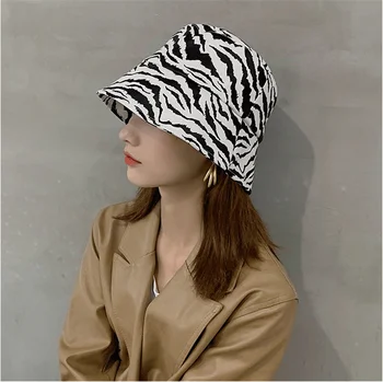 Zebras Spausdinti Kibiro Kepurę Vyriški Dizaineris Žvejys Kepurės korėjiečių PU Bob Bžūp Paauglių Apsaugos nuo Saulės Streetwear Panamos Skrybėlės