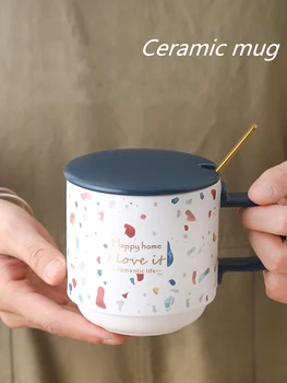 Šiaurės minimalistinio stiliaus keramikos puodelis, šaukštas su dangteliu, biuro taurė, kava, buitinė keramika puodelio vandens, geriamojo taurė