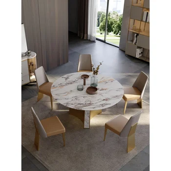 Šiferis valgomasis stalas apvalaus stalo su patefonu nerūdijančio plieno šeimos pietų stalo italijos šviesos prabanga šiferis pietų stalo