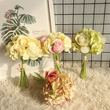 Šilko Rožė Hydrangea Hibridas Dirbtinių Gėlių Puokštė Nuotakos Puokštės, Vestuvių Dekoravimas 