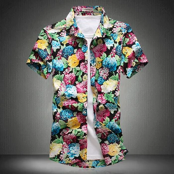 Šviesus, spalvinga 3d gėlių modelio mados boutique trumparankoviai marškinėliai Vasaros 2019 Naujos kokybės medvilnės minkštas comfortbale vyrų marškinėliai